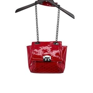 Signature Red Patent Leather Honeycomb Laser‎ Cut Chain Shoulder Bag Satchel
